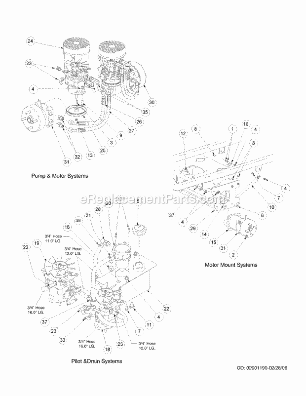 Hydro Hose And Pump Assembly Diagram and Parts List for M54-KW 53DB5DBW750 Cub Cadet Sprayer